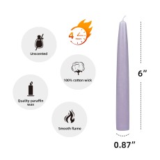 6 Inch Lavender Taper Candles (1 Dozen)