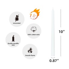 10 Inch White Taper Candles (1 Dozen)