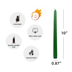 10 Inch Hunter Green Taper Candles (1 Dozen)