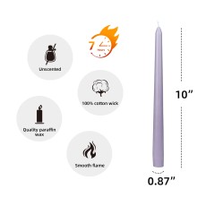 10 Inch Lavender Taper Candles (1 Dozen)