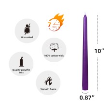 10 Inch Purple Taper Candles (144pcs/Case) Bulk