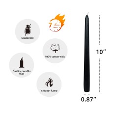 10 Inch Black Taper Candles (1 Dozen)