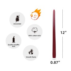 12 Inch Burgundy Taper Candles (144pcs/Case) Bulk