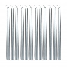 12 Inch Metallic Silver Taper Candles (1 Dozen)