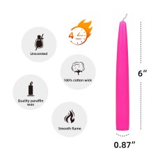 6 Inch Hot Pink Taper Candles (144pcs/Case) Bulk