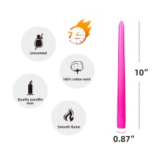 10 Inch Hot Pink Taper Candles (144pcs/Case) Bulk