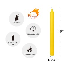10 Inch Yellow Straight Taper Candles (144pcs/Case) Bulk