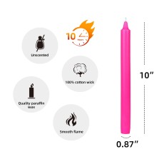 10 Inch Hot Pink Straight Taper Candles (144pcs/Case) Bulk