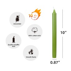 10 Inch Sage Green Straight Taper Candles (1 Dozen)