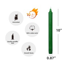 10 Inch Hunter Green Straight Taper Candles (1 Dozen)