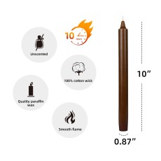 10 Inch Brown Straight Taper Candles (1 Dozen)