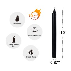 10 Inch Black Straight Taper Candles (1 Dozen)