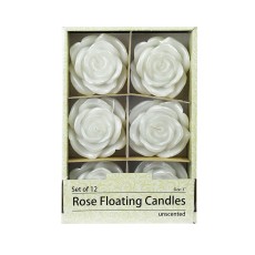 3 Inch White Rose Floating Candles (12pc/Box)