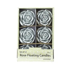 3 Inch Metallic Silver Rose Floating Candles (12pc/Box)
