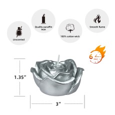 3 Inch Metallic Silver Rose Floating Candles (144pcs/Case) Bulk