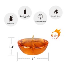 3 Inch Clear Orange Gel Floating Candles (6pc/Box)