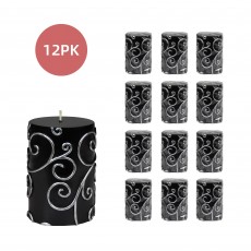 3 x 4 Inch Black Scroll Pillar Candle (12pcs/Case) Bulk