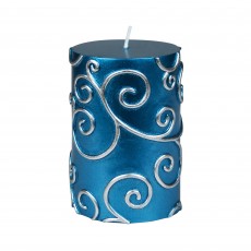 3 x 4 Inch Blue Scroll Pillar Candle