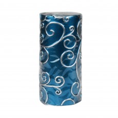 3 x 6 Inch Blue Scroll Pillar Candle