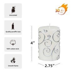 3 x 4 Inch White Scroll Pillar Candle
