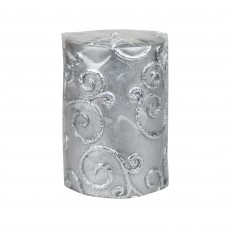 3 x 4 Inch Silver Scroll Pillar Candle