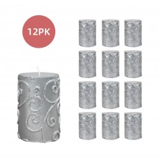 3 x 4 Inch Silver Scroll Pillar Candle (12pcs/Case) Bulk