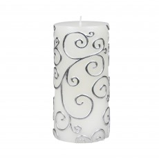 3 x 6 Inch White Scroll Pillar Candle