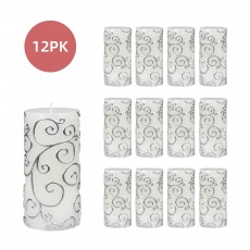 3 x 6 Inch White Scroll Pillar Candle (12pcs/Case) Bulk