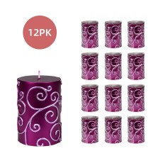 3 x 4 Inch Purple Scroll Pillar Candle (12pcs/Case) Bulk
