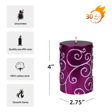 3 x 4 Inch Purple Scroll Pillar Candle