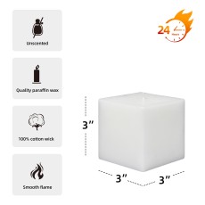 3 x 3 Inch White Square Pillar Candles