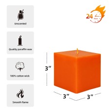 3 x 3 Inch Orange Square Pillar Candles