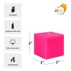 3 x 3 Inch Hot Pink Square Pillar Candles