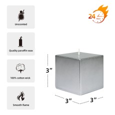 3 x 3 Inch Metallic Silver Square Pillar Candles