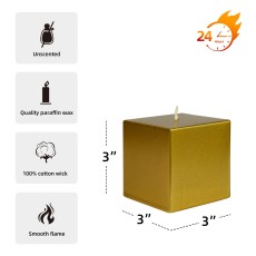 3 x 3 Inch Metallic Bronze Gold Square Pillar Candles