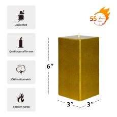 3 x 6 Inch Metallic  Bronze Gold Square Pillar Candle