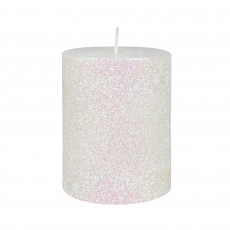 3 x 4 Inch Metallic White Glitter Pillar Candle