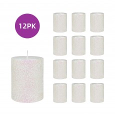 3 x 4 Inch Metallic White Glitter Pillar Candle (12pcs/Case) Bulk
