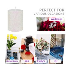 3 x 4 Inch Metallic White Glitter Pillar Candle