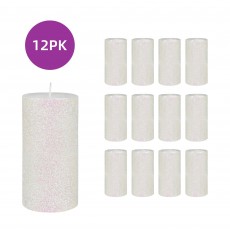 3 x 6 Inch Metallic White Glitter Pillar Candle (12pcs/Case) Bulk