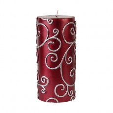 3 x 6" Red Scroll Pillar Candle