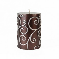 3 x 4" Brown Scroll Pillar Candle (12pcs/Case) Bulk
